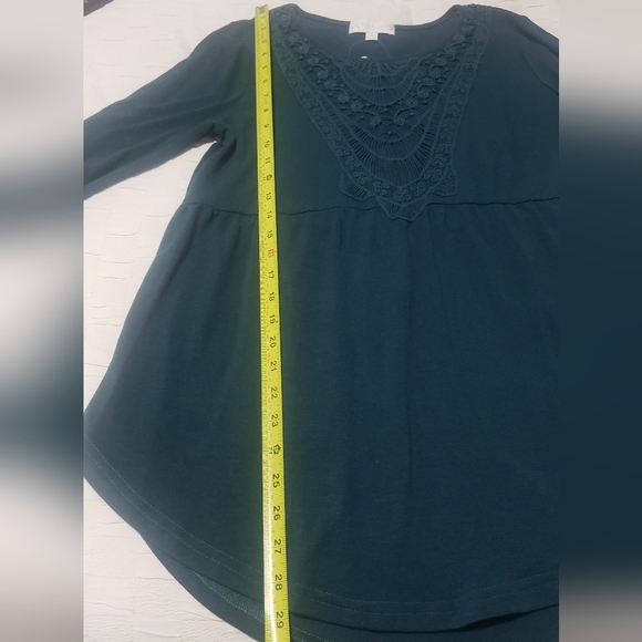 Suzanne Betro Weeken Bohemia Women's Teal Lace Trim Top Bell Sleeve Small - Picture 3 of 9